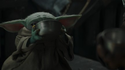 Baby Yoda drinking