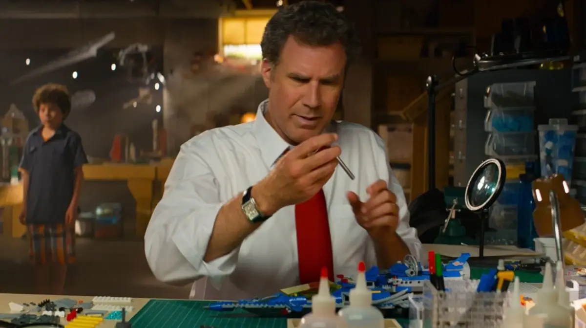 Will Ferrel glues legos in the Lego Movie