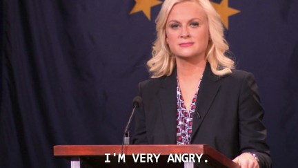 Leslie Knope says she's very angry on NBC's Parks and Recreation.