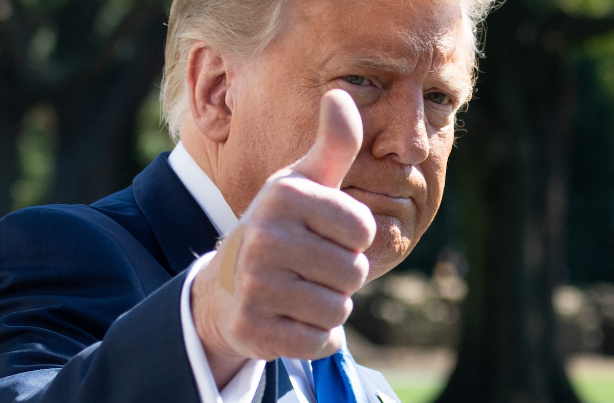 Donald Trump gives a thumbs-up