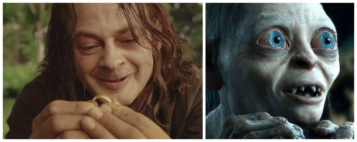 Side by side by Smeagol's transformation into Gollum in Lord Of The Rings