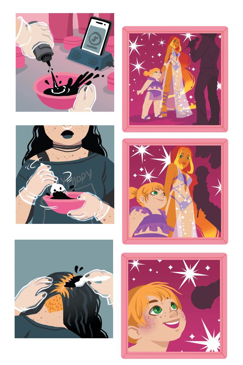 Image of Mandy dying her hair in the upcoming GN "I Am Not Starfire"