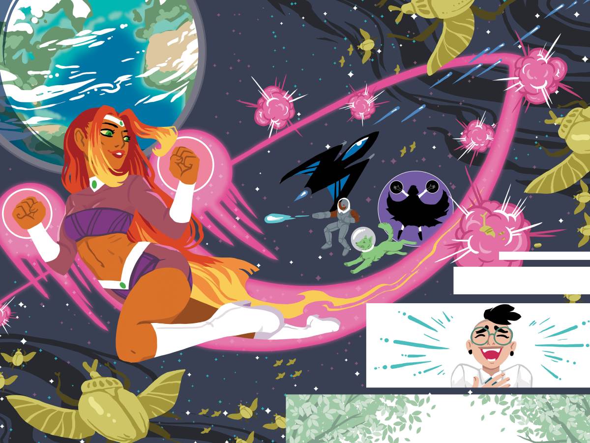 Image depicting Starfire fighting with her fellow Titans in the upcoming GN "I Am Not Starfire"