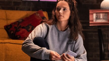 Clarice from the TV Clarice in an FBI sweatshirt.