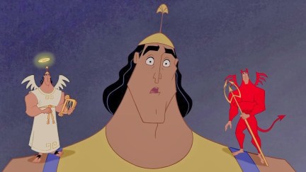 kronk with an angel and a devil in the emperor's new groove