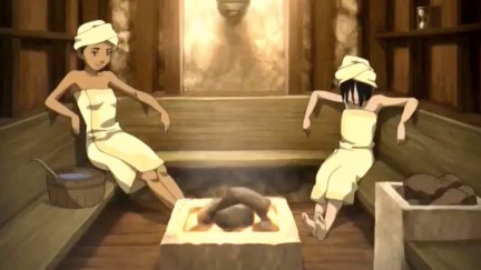 Katara and Toph in the sauna in the Avatar: The Last Airbender 