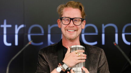 Macaulay Culkin, co-founder of lifestyle media Bunny Ears, is the honorary bell ringers of the Nasdaq Closing Bell from the Nasdaq Entrepreneurial Center on August 6, 2019 in San Francisco, California.