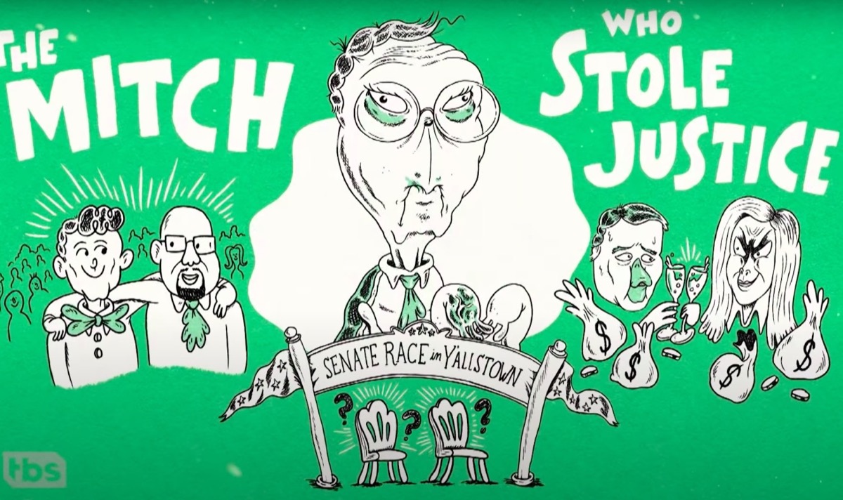 The Mitch Who Stole Justice cover image, featuring Republican Senate Majority Leader Mitch McConnell as a Grinch-like cartoon.