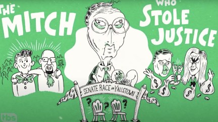 The Mitch Who Stole Justice cover image, featuring Republican Senate Majority Leader Mitch McConnell as a Grinch-like cartoon.