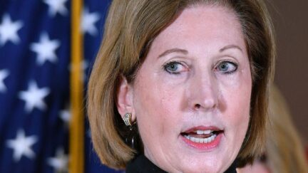 Sidney Powell speaking during a press conference at the Republican National Committee headquarters