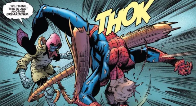 Harry Osborn attacks Peter Parker/Spider-Man as Kindred.
