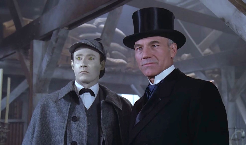 Picard and Data dressed up in Sherlock Holmes garb in Star Trek: The Next Generation's "Elementary, My Dear Data."