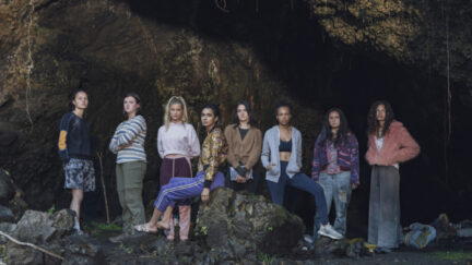 eight girls on a a cold beach in amazon's The Wilds