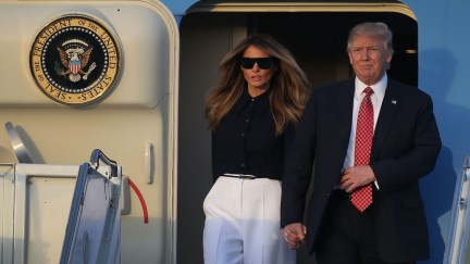 Donald and Melania Trump exit Air Force One