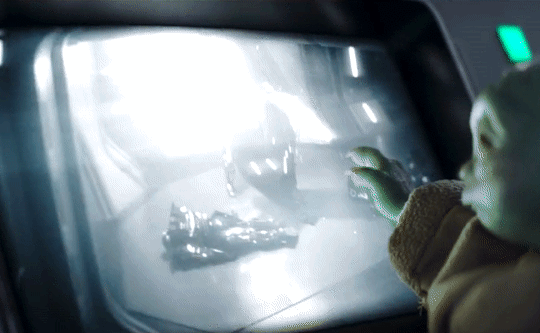 grogu watching luke skywalker fuck up some shit