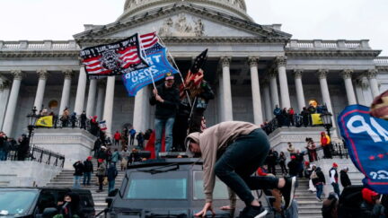 Supporters of US President Donald Trump protest outside the US Capitol
