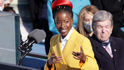 WASHINGTON, DC - JANUARY 20: Youth Poet Laureate Amanda Gorman speaks at the inauguration of U.S. President Joe Biden on the West Front of the U.S. Capitol on January 20, 2021 in Washington, DC. During today's inauguration ceremony Joe Biden becomes the 46th president of the United States. (Photo by Alex Wong/Getty Images)