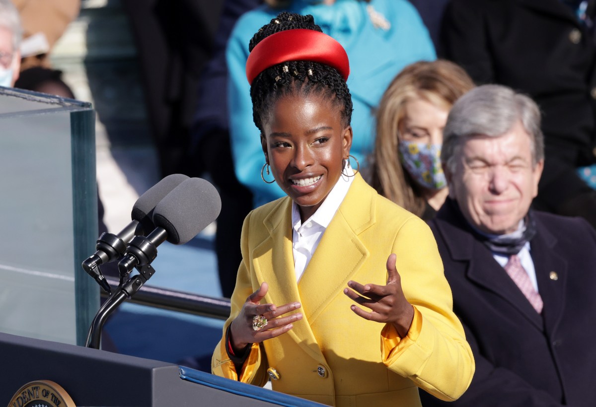 WASHINGTON, DC - JANUARY 20: Youth Poet Laureate Amanda Gorman speaks at the inauguration of U.S. President Joe Biden on the West Front of the U.S. Capitol on January 20, 2021 in Washington, DC. During today's inauguration ceremony Joe Biden becomes the 46th president of the United States. (Photo by Alex Wong/Getty Images)