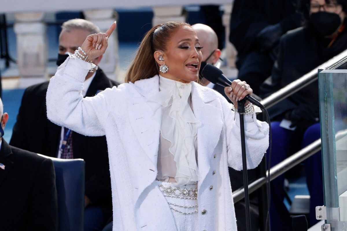Jennifer Lopez performing "This Land is Our Land" at the Biden/Harris inauguration.