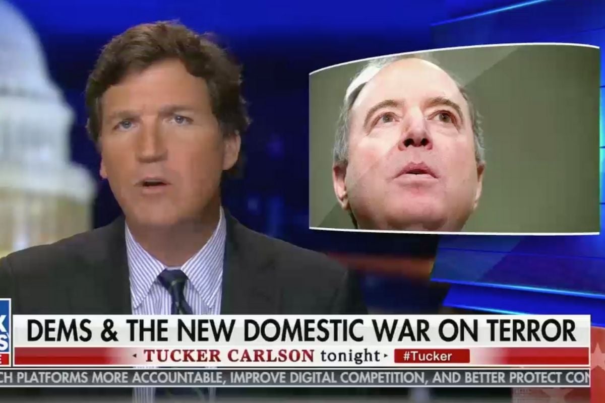 Tucker Carlson talks about Rep. Adam Schiff on Fox News.