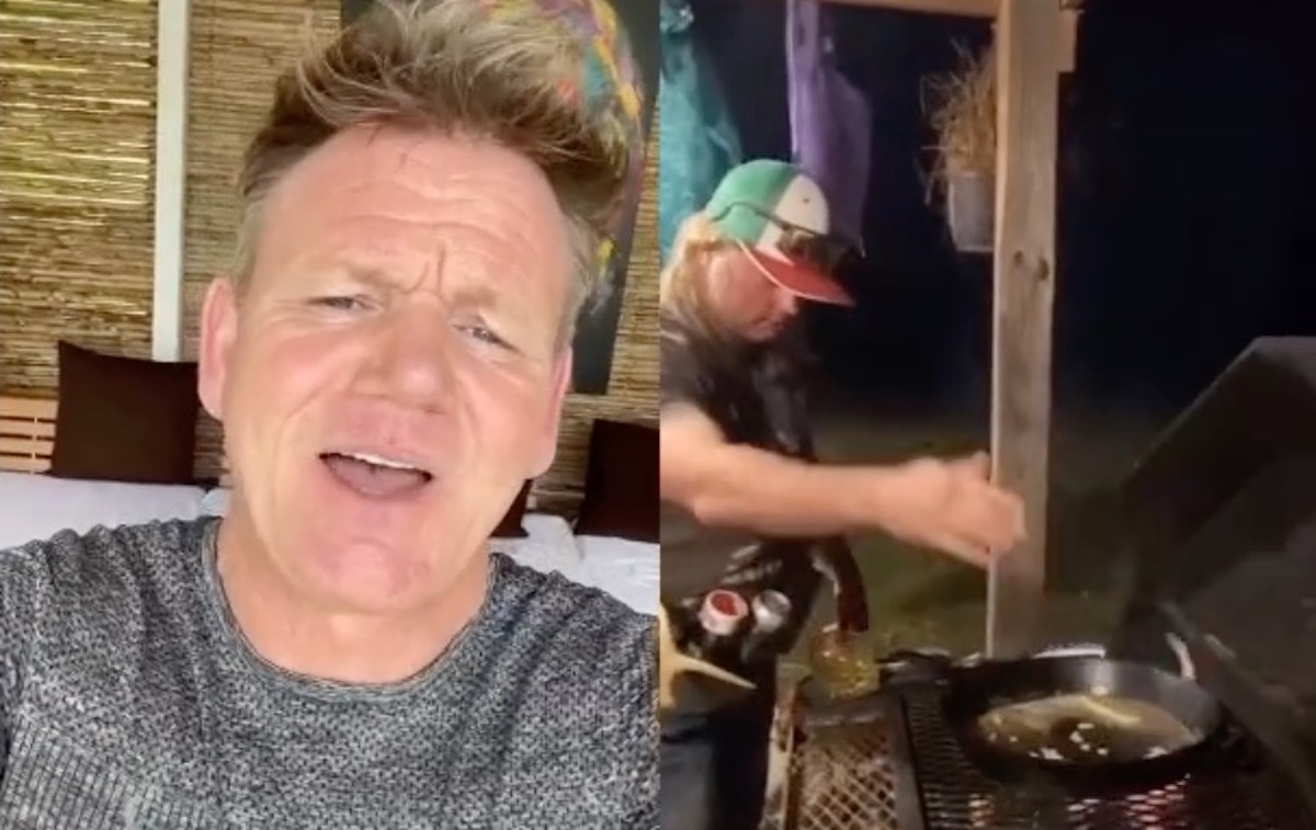 Gordon Ramsay watches a man cook a steak outdoors via TikTok.
