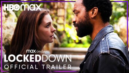 Anne Hathaway and Chiwetel Ejiofor looking at each other in the title image for HBO Max's Locked Down trailer.