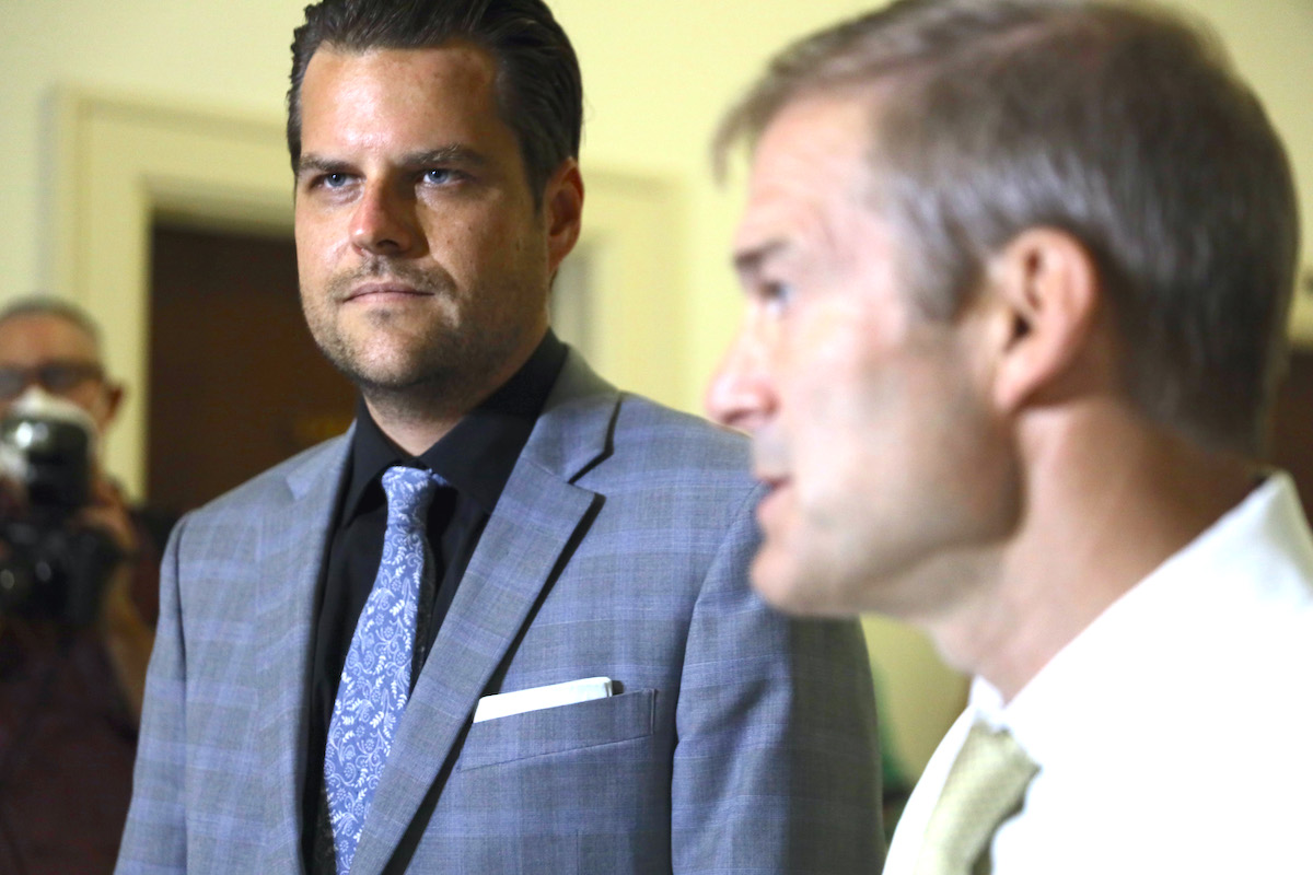 U.S. Rep. Matt Gaetz (R-FL) and Rep. Jim Jordan (R-OH) complain to the media about something