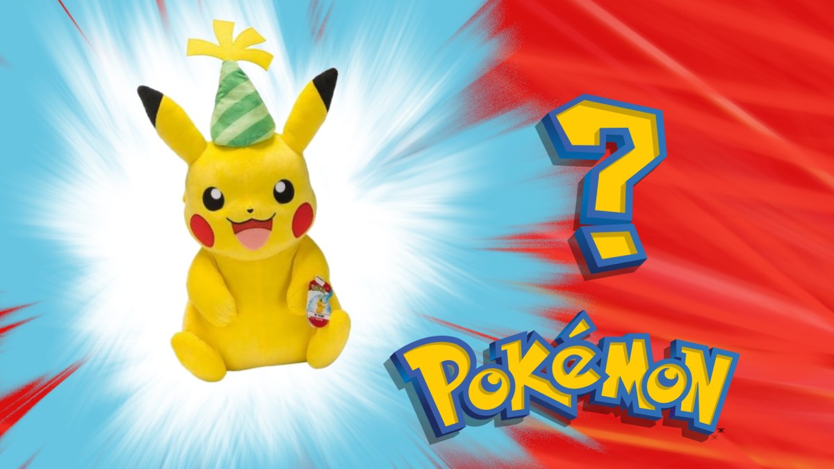 New Pikachu plush on the "who's that Pokemon" background