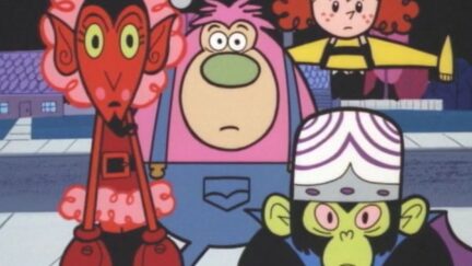 The Powerpuff Girls villains Mojo Jojo, HIM, Fuzzy Lumpkins, and Princess.