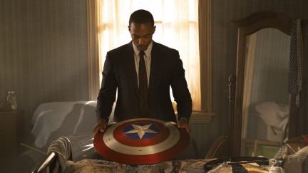 Sam Wilson holding Captain America's shield
