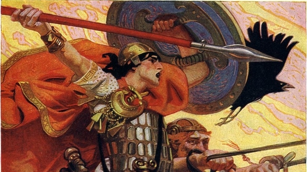 "Cuchulain in Battle", illustration by J. C. Leyendecker in T. W. Rolleston's Myths & Legends of the Celtic Race, 1911