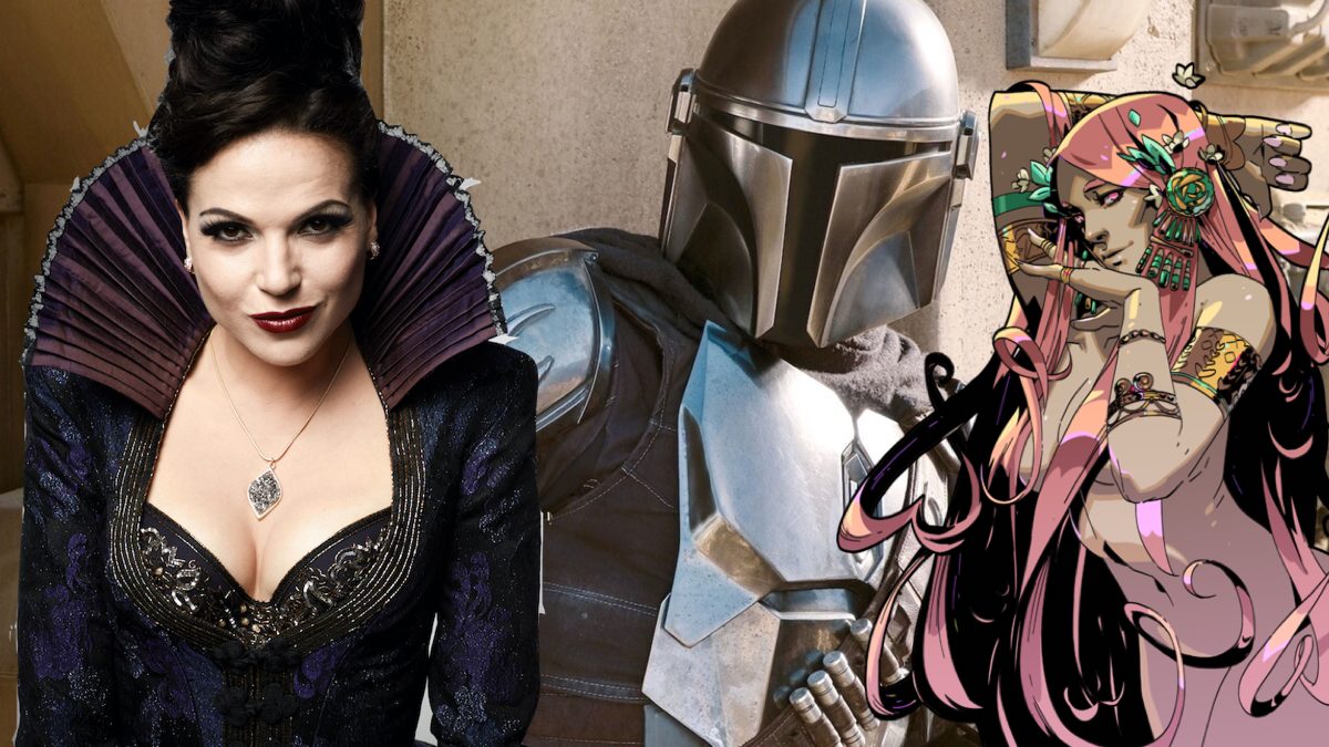 fictional dream dates: Regina Mills, Din Djarin, and Aphrodite from Hades composite image