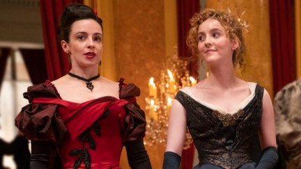 Truth and Dare hold hands in ball gowns in HBO's The Nevers trailer.