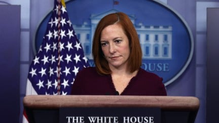 Jen Psaki gives a very professional glare during a White House press briefing.