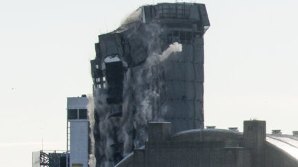 The former Trump Plaza hotel and casino is imploded on February 17, 2021 in Atlantic City, New Jersey