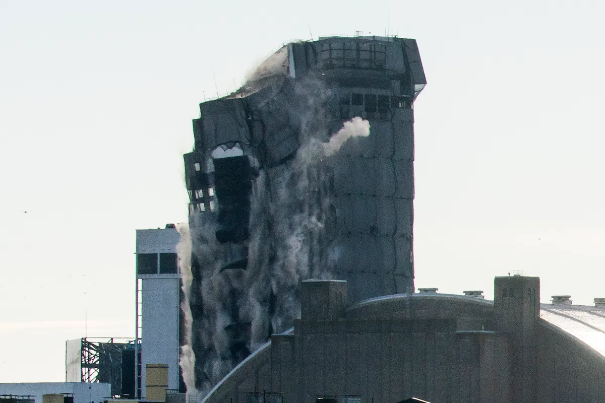 The former Trump Plaza hotel and casino is imploded on February 17, 2021 in Atlantic City, New Jersey