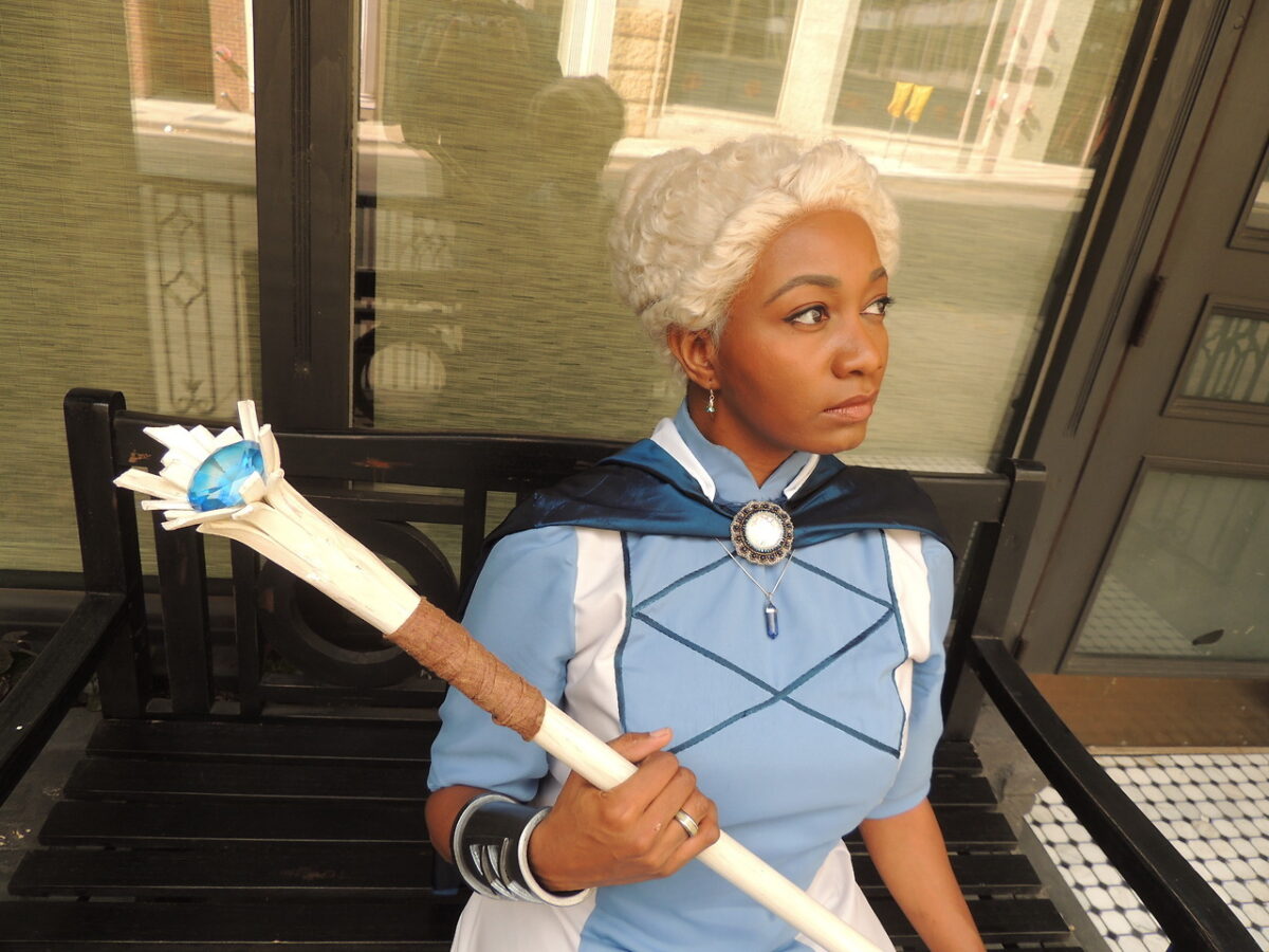 Seneca cosplaying Director Lucretia from The Adventure Zone