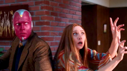 Elizabeth Olsen as Wanda Maximoff and Paul Bettany as Vision in WandaVision