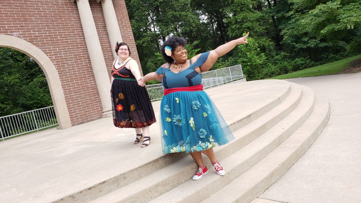 My wife and I in our dresses
