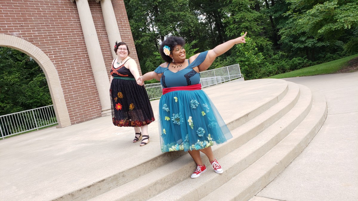 My wife and I in our dresses