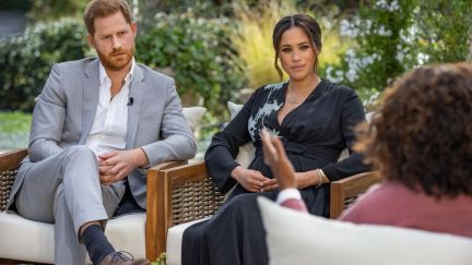 Meghan Markle and Prince Harry with Oprah during CBS Primetime Special.