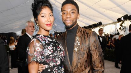 LOS ANGELES, CA - JANUARY 27: Taylor Simone Ledward and Chadwick Boseman attends the 25th Annual Screen Actors Guild Awards at The Shrine Auditorium on January 27, 2019 in Los Angeles, California. (Photo by Kevork Djansezian/Getty Images)