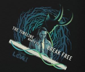 Loki show merchandise reads "the timeline wants to break free"