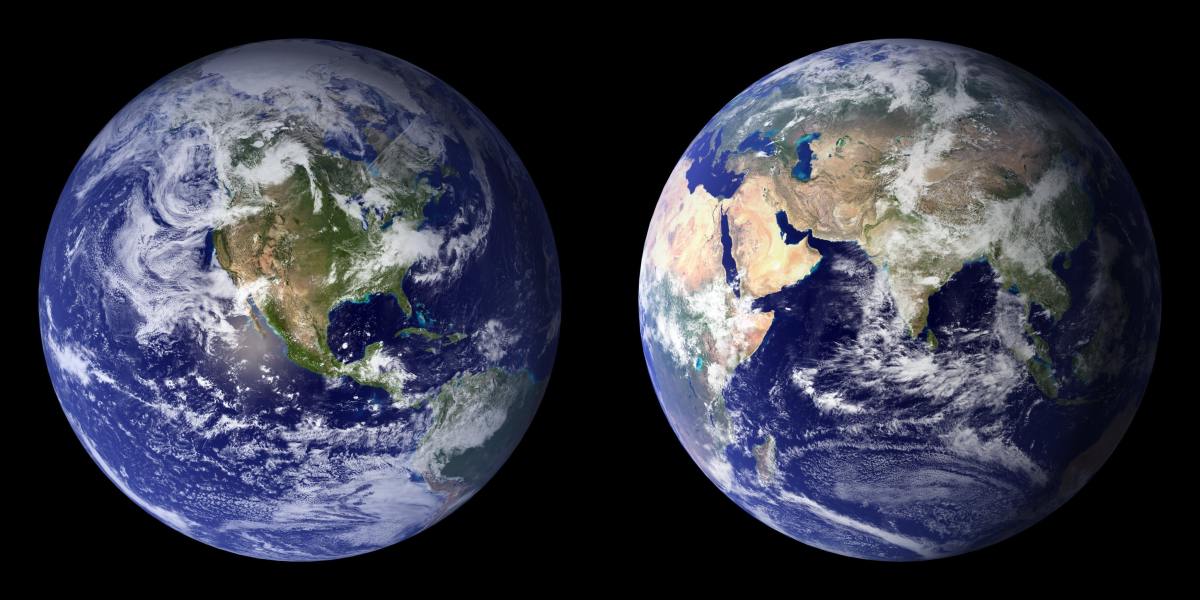 two sides of the planet earth