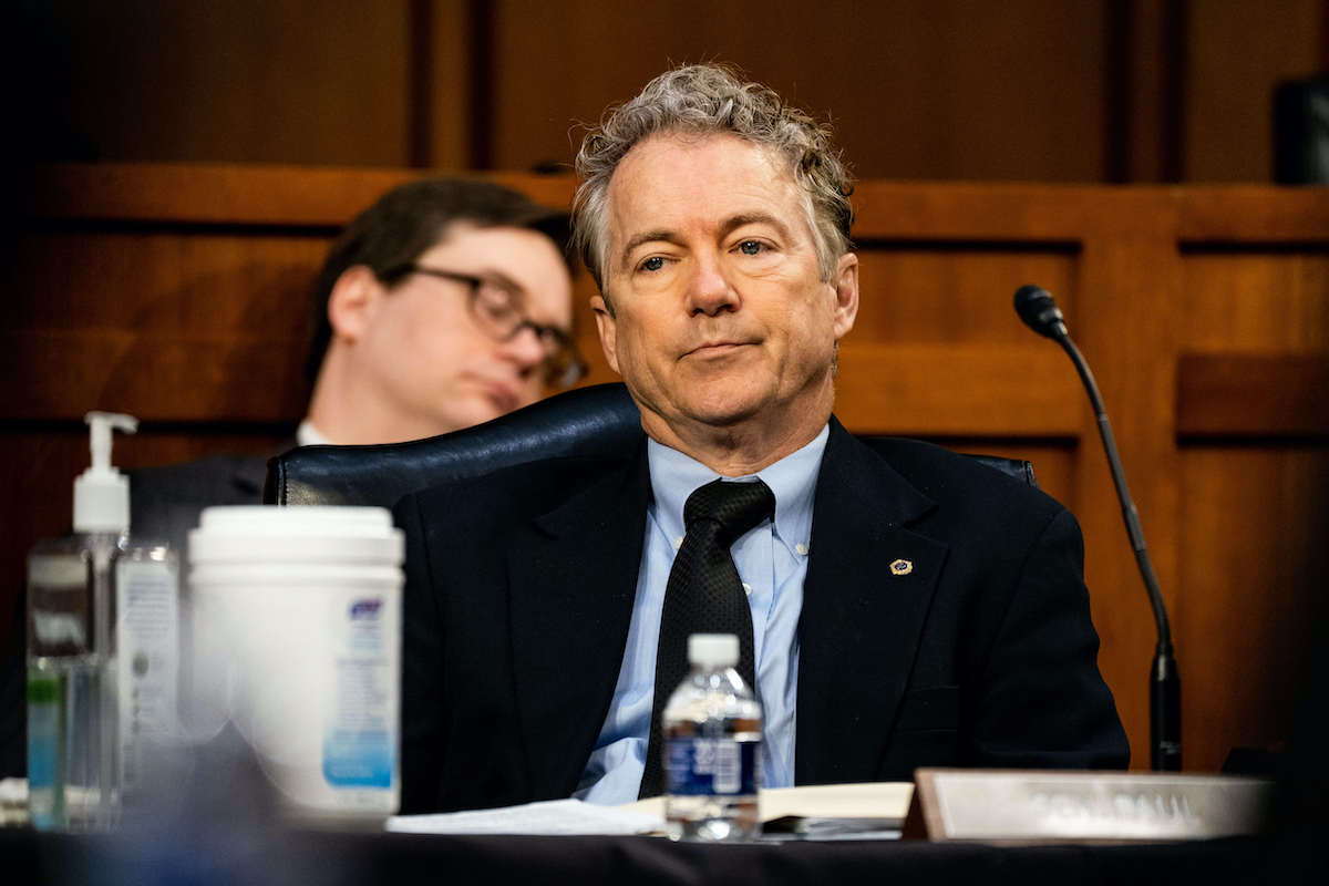 Rand Paul sulks during a senate hearing.