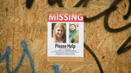 LONDON, ENGLAND - MARCH 09: Posters are seen along the last known route as the hunt for missing woman Sarah Everard enters its fifth day, on March 09, 2021 in London, England. Sarah Everard, 33, from Brixton, London has been missing since leaving a friend's home in Clapham on Wednesday, March 3. She was last seen at about 21.30 GMT, wearing a green rain jacket, navy blue trousers with a white diamond pattern, turquoise and orange trainers, a white beanie hat and possibly wearing green earphones. (Photo by Leon Neal/Getty Images)