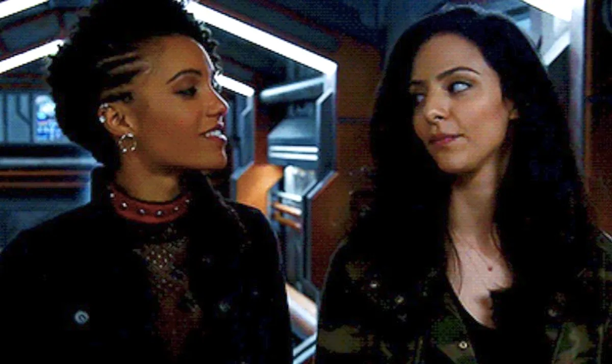 Zari and Charlie gazing at each other on The CW's Legends of Tomorrow.