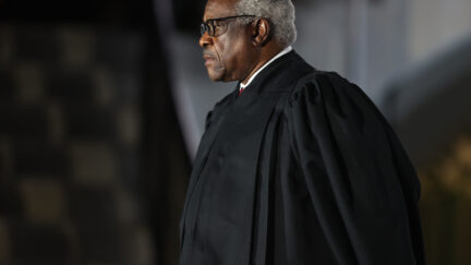 WASHINGTON, DC - OCTOBER 26: Supreme Court Associate Justice Clarence Thomas attends the ceremonial swearing-in ceremony for Amy Coney Barrett to be the U.S. Supreme Court Associate Justice on the South Lawn of the White House October 26, 2020 in Washington, DC. The Senate confirmed Barrett’s nomination to the Supreme Court today by a vote of 52-48. (Photo by Tasos Katopodis/Getty Images)