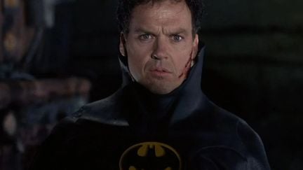 Batman (Michael Keaton)'s face is revealed in 'Batman Returns'