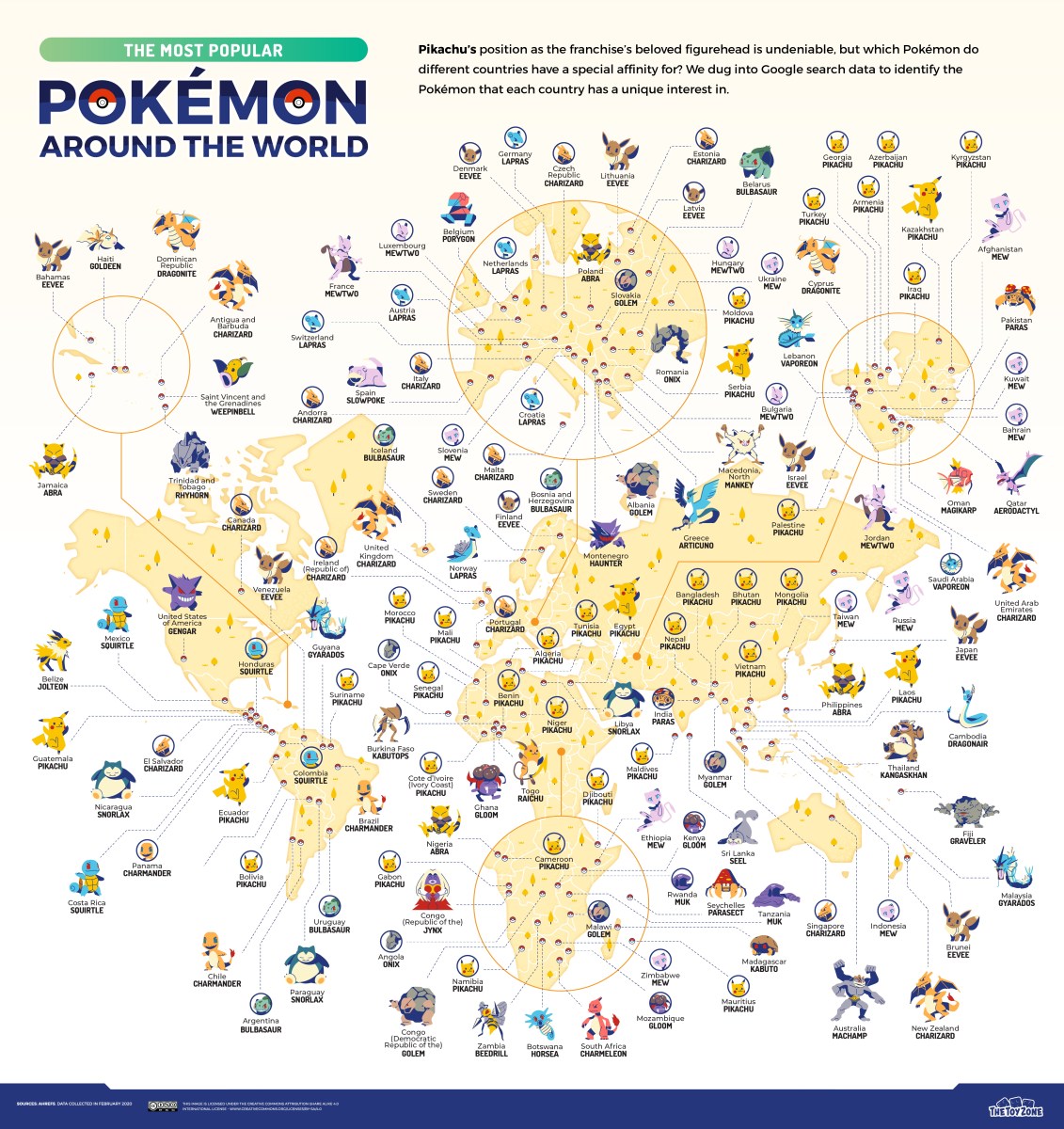 Map of the world and popular Pokemon